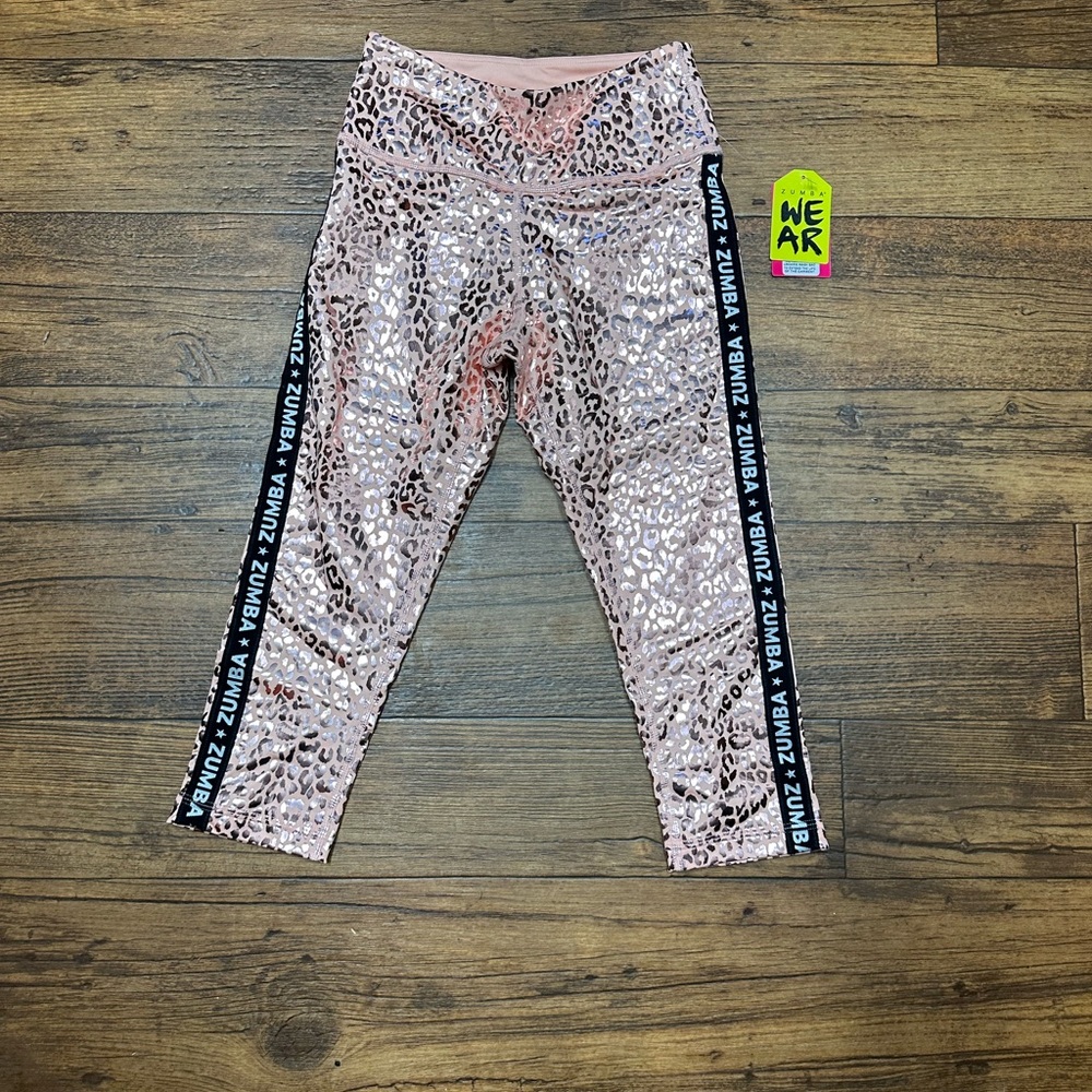 Zumba Fitness womens Shimmering Pink Leopard Leggings